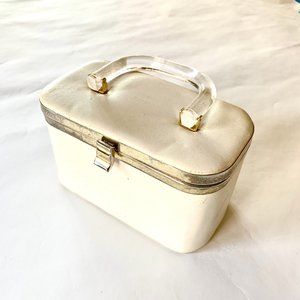 Vintage 60's JR Florida - White Vinyl Lucite Handle Small Box Purse